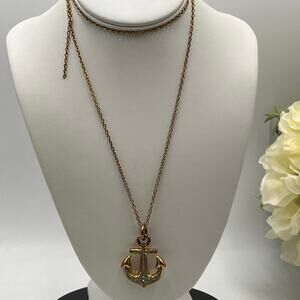 Juicy Couture Gold Tone Anchor Pendant Coastal Nautical Pave Anchor Necklace